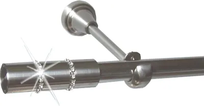 Produktbild von Gardinenstange Set Edelstahl Look Metall Ø 19mm zur Wandbefestigung 1-lauf Kristall, Länge wählbar H18E68