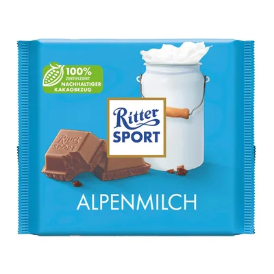 Image de Chocolat au lait entier Ritter Sport au lait des Alpes fondant 250g