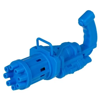 Produktbild von Maschinengewehr Seifenblasenpistole in blau mit Seifenlauge und Schale