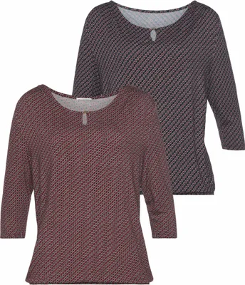 Produktbild von VIVANCE 3/4-Arm-Shirt mit Zierknopf am Ausschnitt beere, navy Größe 32/34