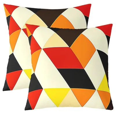Zdjęcie produktu dla Poszewki na poduszki 40x40 cm, geometryczne wzory, zestaw 2 sztuk, kolor beżowy i czerwony, materiał: poliester