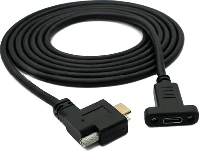 Produktbild von SYSTEM-S USB 3.1 Kabel 2 m Typ C Stecker zu Buchse Schraube Winkel in Schwarz