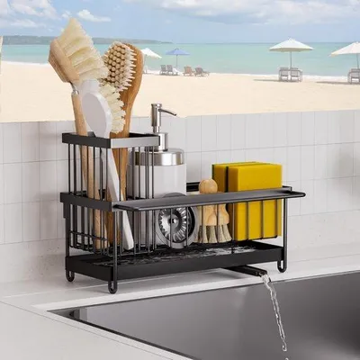 Immagine prodotto di Portaoggetti Gootsteen con scolapiatti, portaspugna e portastoviglie, nero, per la cucina