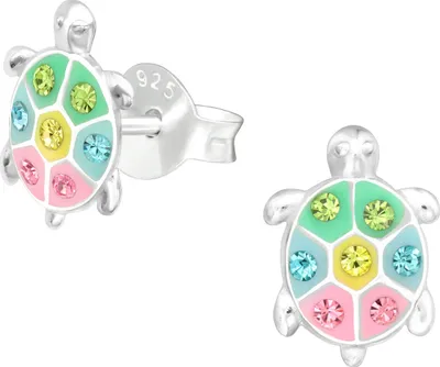 Produktbild von Ohrringe Ohrstecker 925 Sterling Silber Bunte Schildkröte mit Kristallen