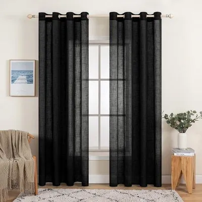 Produktbild von Unyqoos® Transparente Gardinen im Leinenlook, 2er-Set mit Ösen, 140 x 245 cm, 100% Polyester – lichtdurchlässig für Wohn- & Schlafzimmer