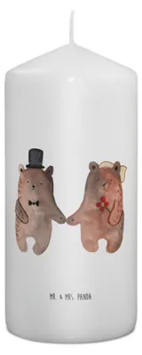 Produktbild von Mr. & Mrs. Panda Kerze Bär Heirat 15 x 7 cm - Weiß - Geschenk, Stumpenkerze, Erinnerungskerze, Verheiratet Heirate Hochzeit Hochzeitsgeschenk Hochzeitspaar, Wachskerze