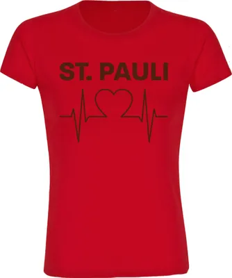 Produktbild von multifanshop Damen T-Shirt - St. Pauli - Herzschlag, rot, Größe XL