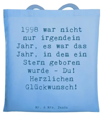 Produktbild von Mr. & Mrs. Panda Einkaufstasche Spruch 1998 Geburtstag - Sky Blue - Geschenk, feiern, Geburtsjahr, erinnern, Herzlichen Glückwunsch, Tote Bag, Tasche, positive Energie