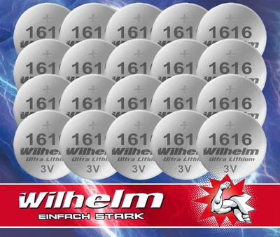 A grid of coin cell batteries with a lightning-themed background and brand logo at the bottom.