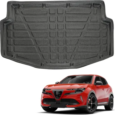 Produktbild von SCOUTT | Kofferraumwanne Laderaumwanne Kompatibel mit Alfa Romeo Junior Ab 2024, Obere Boden, mit Hoher Rand, Kofferraum-Schutzmatte, Geriffelt, Aufrollbar, Schwarz