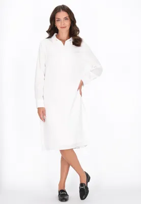 Produktbild von Damen Midi-Kleid mit langen Ärmeln, Weiß, Größe M