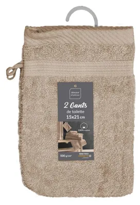 Productafbeelding van Washandjes - Badstof - 15 x 21 cm - Taupe - 2 stuks