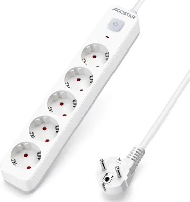 Immagine prodotto di Prese multiple Aigostar a 5 vie con interruttore, presa multipla con sicurezza bambini, presa multipla con cavo da 3 m