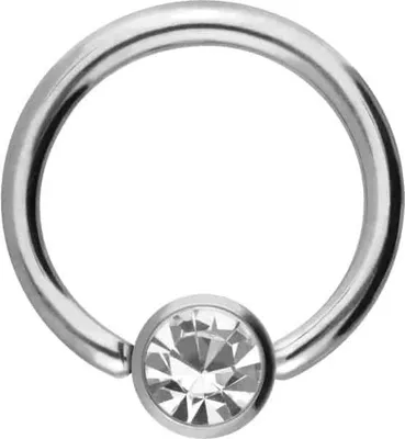 Produktbild von Intim-Piercing, Septum Piercing Titan Klemmkugelring DISC + KRISTALL Silber Innendurchmesser: 8mm | Discgröße: 4mm