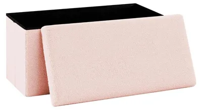 Image de Banc pliable avec espace de rangement, revêtement bouclé, couleur rose, dimensions : 76,5 x 38 x 38 cm