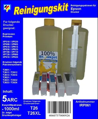 Produktbild von IRP861 - T26 - Dr.Inkjet Druckkopfreinigungspatronen Clean-Multipack mit 1000ml Dr. Inkjet Druckkopfreiniger - ersetzen T26