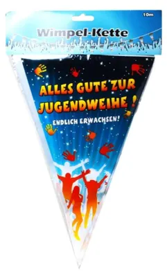 Produktbild von 1 WIMPELKETTE / GIRLANDE JUGENDWEIHE Kunststoff, 10 m, 15 Wimpel