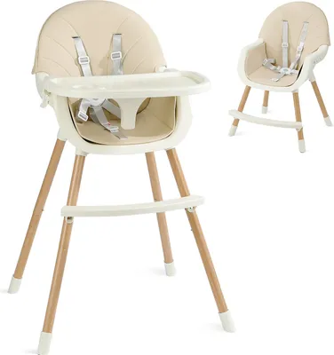 Produktbild von Yoleo Hochstuhl, Holz, Beige, Höhenverstellbar, Klappbar, Doppeltablett, bis 3 Jahre, bis 15 kg, Maße: 92x57x53cm, 4.1kg