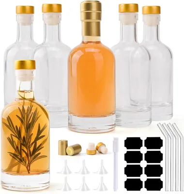 Produktbild von Kleine Glasflaschen zum Befüllen – Set mit 6 – 100 ml Glas-Miniflaschen – Likörflaschen – Geneverflaschen – Shot-Flaschen