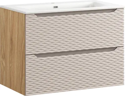Zdjęcie produktu dla Szafka Łazienkowa 80 Cm Z Umywalką Ceramiczną 81 Cm – Dąb + Frez Beż