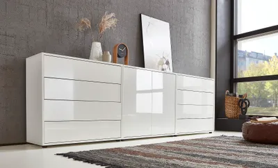 Produktbild von BMG Möbel Sideboard »Mailand Set 4« (Kommode Anrichte Aktenschrank), mit weiß lackierten Hochglanzfronten und hochwertigen push-to-open Beschlägen