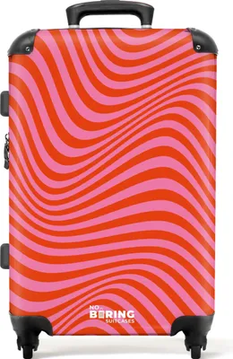 Produktbild von NoBoringSuitcases.com® Großer Koffer - Rot mit rosa Wellenlinien - Kombinationsschloss TSA - Hartschalen Trolley 4 Rollen - 72 liter - Reisekoffer - 66 cmKoffer Mittelgroß 67x43x25 cm, 72L,