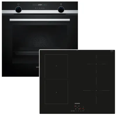 Produktbild von Herdset Siemens Backofen Hydrolyse EcoClean mit Induktionskochfeld Booster autark 60 cm