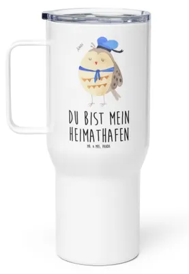 Produktbild von Mr. & Mrs. Panda Kaffee-to-go-Becher Eule Matrose - Weiß - Geschenk, Freundin, Heimathafen, Teetasse, Isolierbecher, Thermobecher, thermosbecher, Teebecher, Hochzeitstag