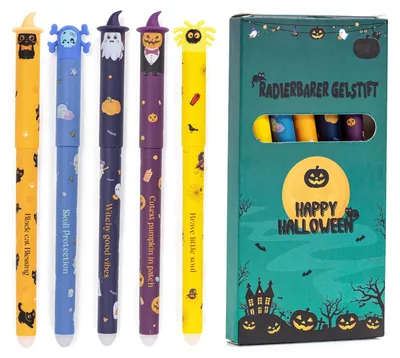 Halloween-Gelstifte (6er-Set), 0,5 mm, Kürbis, Fledermaus, Geist