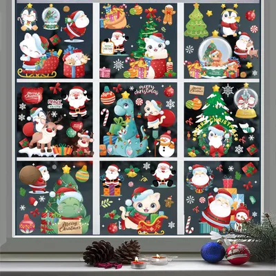 Immagine prodotto di Adesivi per finestre a tema natalizio, 120 pezzi, in PVC, decorazioni invernali per finestre