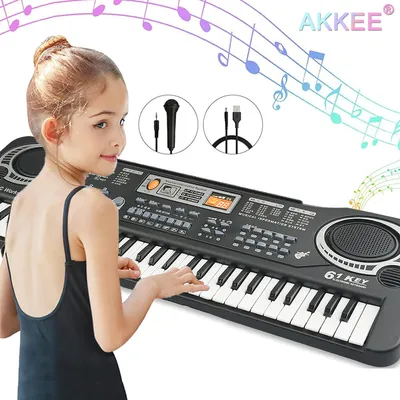 Produktbild von Digital Piano Keyboard, 61 Tasten Piano mit Notenständer, Mikrofon, Aufnahme&Programmierfunktion, zwei Stromversorgungsmethoden, Keyboard Piano Lernspielzeug für Kinder