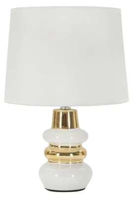 Image de Lampe de table Liara Blanche et Or en céramique avec abat-jour en tissu — Ø 23×32 cm