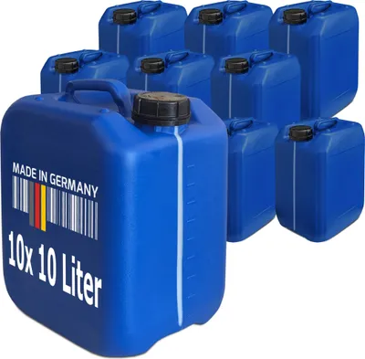 Produktbild von plasteo® 10 Stück 10 Liter Kanister Wasserkanister Campingkanister mit Sichtstreifen Lebensmittelecht BPA frei Gastronomie Gewerbe Camping Wohnwagen