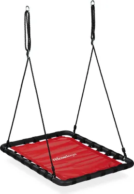 Obrázek produktu pro Relaxdays houpačka hnízdo, děti a dospělí, max. nosnost 100 kg, ŠxD: 103 x 77 cm, venkovní houpačka z úhlové sítě, červená barva