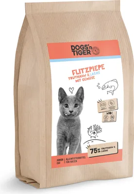 Obrázek produktu pro Dogs'n Tiger Junior premium cat food, Flitzpiepe, suché krmivo pro koťata, bez obilovin, losos a krůta 1,5 kg