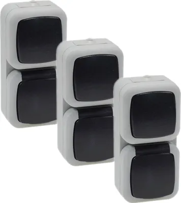 Produktbild von ChiliTec 3er Set Feuchtraum Schalter Steckdose Kombi vertikal IP44 Aufputz