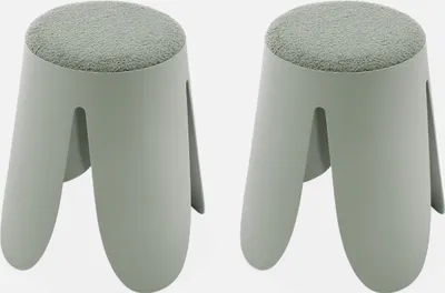 Produktbild von sweeek - 2er Set stapelbare Hocker, strukturierter Bouclébezug - Seladon Grün