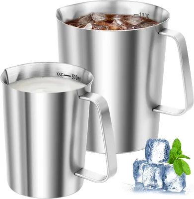 Produktbild von Messbecher Set 2 Stück, 500 ml und 1 l, Edelstahl, mit Skala, für Küche