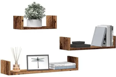 Immagine prodotto di Ibenzoa® - Set di 3 mensole da parete in legno, design in legno di recupero – Mensole da parete di dimensioni 60x15x10 cm e 45x15x10 cm, elementi decorativi per soggiorno, camera da letto e studio