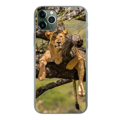 Produktbild von MuchoWow® Handyhülle Schutzhülle Hülle für iPhone 11 Pro Max Löwe - Baum - Braun Silikon Softcase Handy Hülle - Schutz