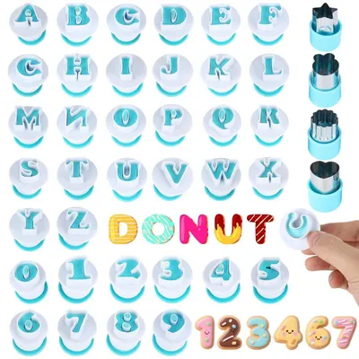Immagine prodotto di Set di formine a forma di lettere, 40 pezzi, per decorazioni in fondant, biscotti, torte, zucchero, cioccolato, gelatina, pasta di modellazione, plastica
