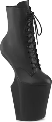 Produktbild von WORSHIP-1020 Pleaser Damen Absatzlose hohe Plateaustiefeletten schwarz Lederoptik