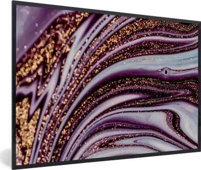 Produktbild von MuchoWow® Gerahmtes Poster Marmor - Rosa - Gold - Glitter - Marmoroptik - Luxus 90x60 cm - Poster mit Schwarzem Bilderrahmen Wandposter Rahmen Foto Bilder - Fotorahmen - Foto-Plakat