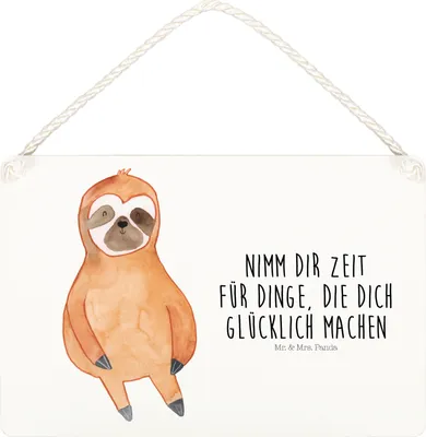 Produktbild von Mr. & Mrs. Panda Schild Faultier Zufrieden DIN A5 - Weiß - Geschenk, wandtafel, Glücklich, Türschild, Glück, Happy, holzbild, Dekobrett, kleine aufmerksamkeit