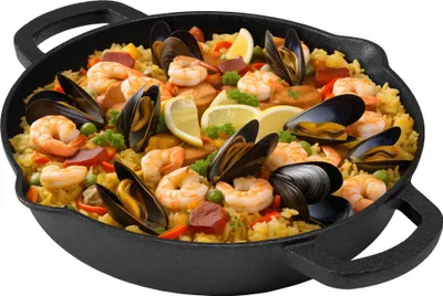 Produktbild von Navaris Gusseisenpfanne - Ø25cm Eingebrannte Pfanne Gusseisen Induktion - Cast Iron Pan - Gusspfanne - Grillpfanne Gusseisen - Steakpfanne mit Zwei