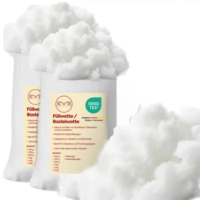 Produktbild von Eve Textile® Füllwatte - 1 Kg - Weiche Polyester-Füllung für Kissen, Kuscheltiere & DIY-Projekte Formstabil Waschbar & Hypoallergen Trocknergeeignet