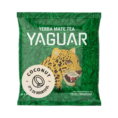 Image de Yaguar - Échantillon de thé maté à la noix de coco 50 g - Avec des copeaux de noix de coco et de la citronnelle - Séché à l'air libre - Doux, peu de poussière - Yerba maté du Brésil - Vieilli pendant 18 mois
