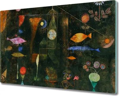 Produktbild von Coloray Herdabdeckplatte 80x52 cm Schneidebrett Kochplattenabdeckung Küchenbrett Hackbrett - Fisch Magic von Paul Klee