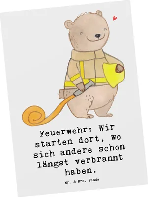 Produktbild von Mr. & Mrs. Panda Postkarte Feuerwehrmann Helden - Weiß - Geschenk, Berufe, Beruf, Feuerwehrfrau, Grußkarte, kreative Geschenke, Ansichtskarten, Berufsprodukte, Fotokarte