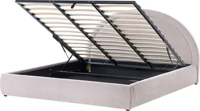 Zdjęcie produktu dla BELIANI Łóżko z pojeminikiem beżowoszare szenila 180 x 200 cm podnoszony schowek ze stelażem z listewek i wezgłowiem